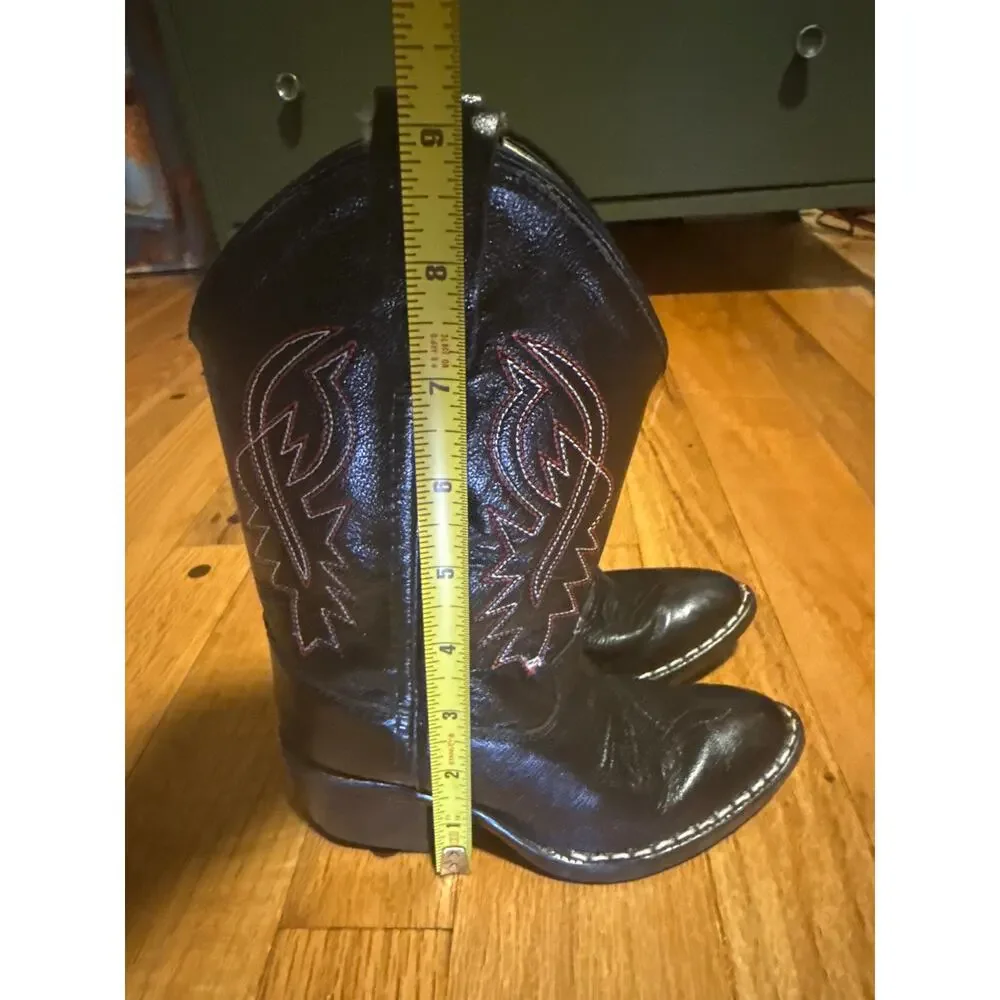 Old West 8110 Kids Sz 12 Black Leather Cowboy Western Boots Embroidered